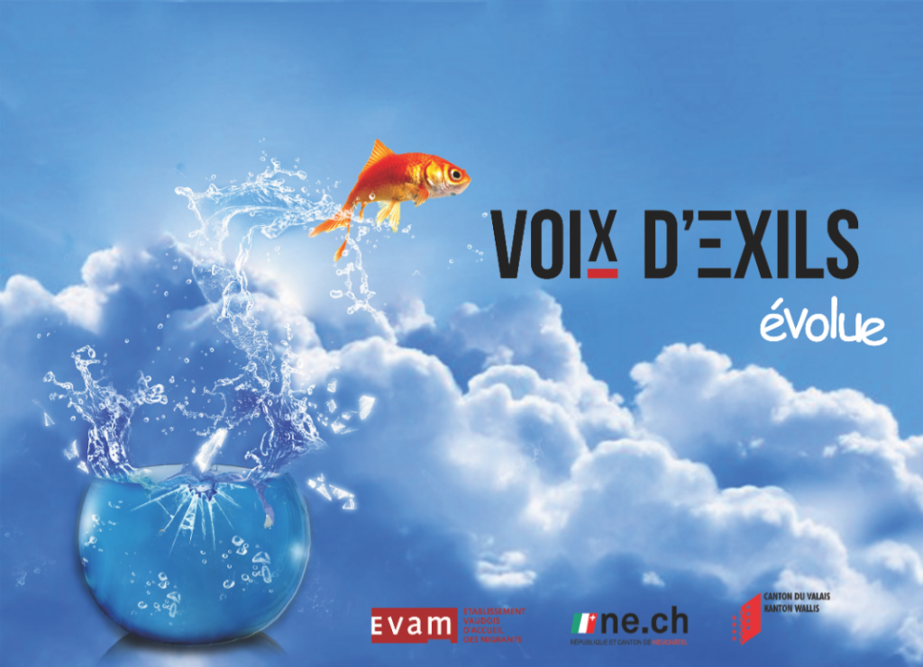 Affiche pour le lancement du nouveau site d'information de Voix d'Exils. Auteurs: Senad et Moaz, Voix d'Exils